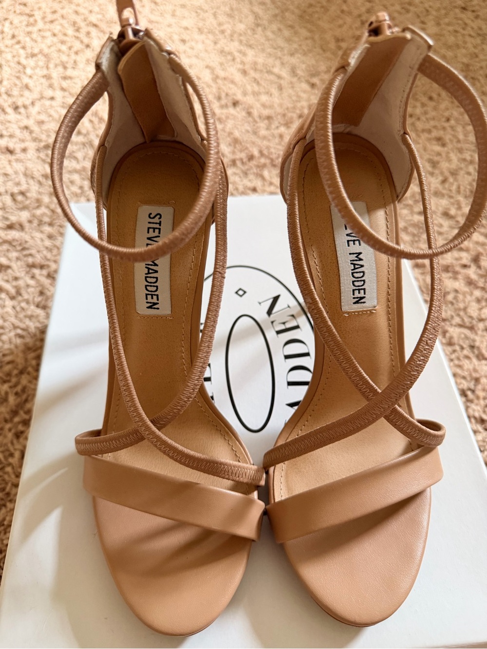 STEVE MADDEN Tan Strappy Ankle Strap Heels
